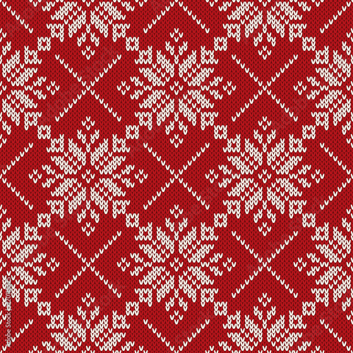 Christmas Knitting Seamless Pattern with Snowflakes. Fair Isle Style Knitted Sweater Design