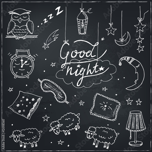 Doodle set of images about good night