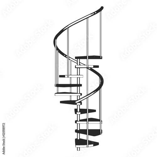 Sketch Spiral ladder isolated. Side view.  Vector illustration on a white background.