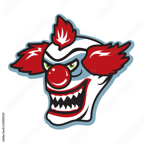 Scary killer clown with sharp teeth