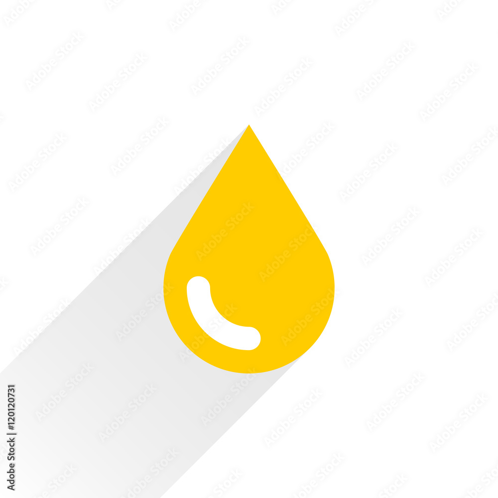 Yellow color drop icon with gray long shadow Yellow color drop icon with gray long shadow