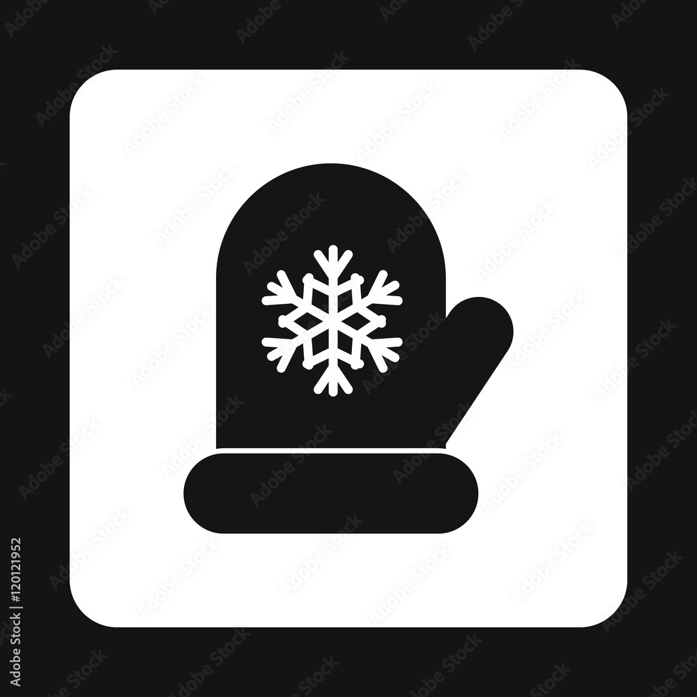 Mitten with snowflake icon in simple style on a white background vector illustration Mitten with snowflake icon in simple style on a white background vector illustration