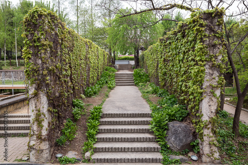 Pathway at the Seonyudo Park in Seoul, South Korea. The park used to be a filtration plant, thus the industrial look, but was converted into an ecological park. photo