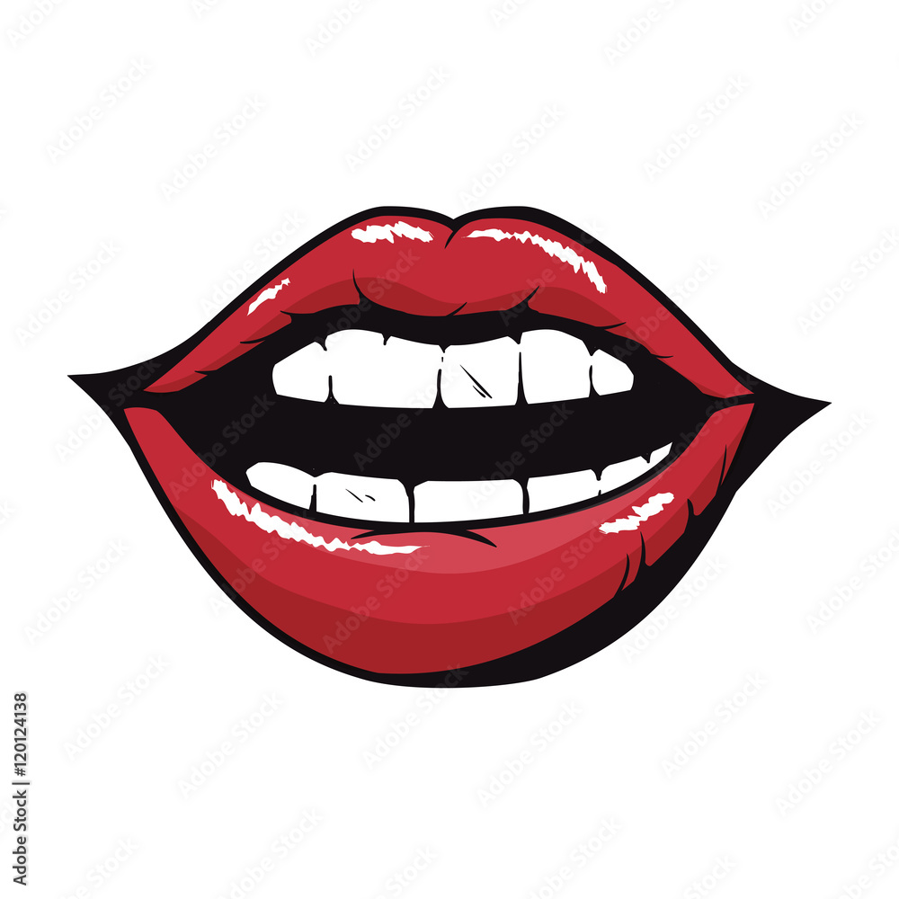 mouth with red lips sensual sexy expression cartoon. vector illustration mouth with red lips sensual sexy expression cartoon. vector illustration