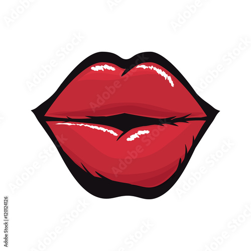 mouth with red lips sensual sexy expression cartoon. vector illustration