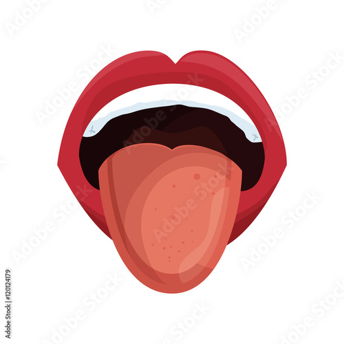 mouth with red lips with tongue sticking out cartoon. vector illustration