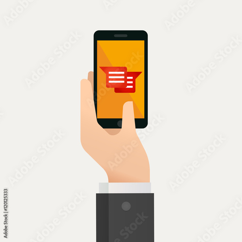 Hand holding smartphone with message icon