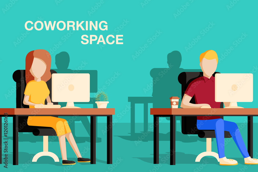 Fototapeta premium Coworking space vector illustration.