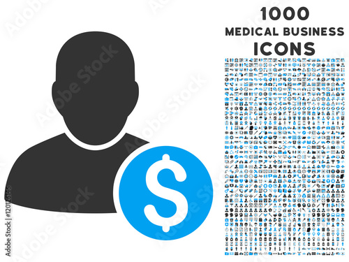 Businessman vector bicolor icon with 1000 medical business icons. Set style is flat pictograms, blue and gray colors, white background.