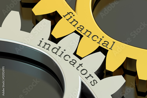 Financial Indicators concept on the gearwheels, 3D rendering