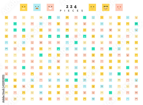 Great set of 224 color emotion isolated on white. Cute emoji. Anger and compassion. Laughter and tears. Smile and sadness, surprise. Happiness and fear. Emotions for Web development.