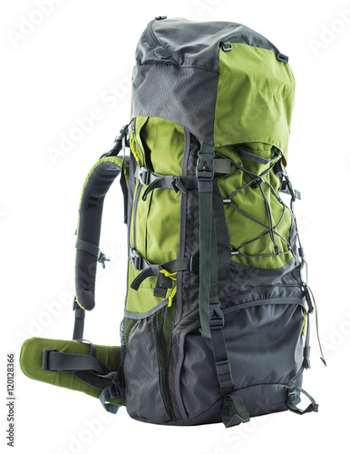 Obraz na płótnie Large green touristic backpack isolated on white
