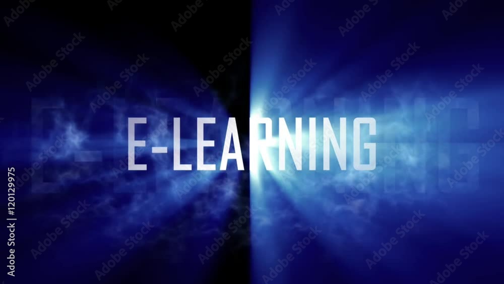 E-learning title, intro. 10 seconds loopable intro with cloud of smoke and rays of light. Light rays pass through the word 