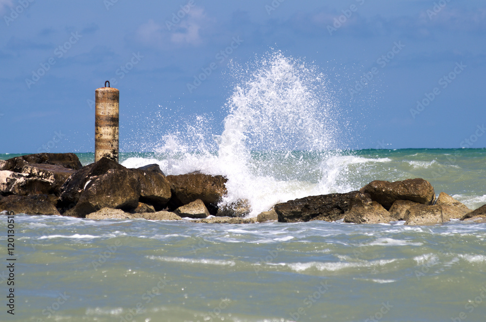 Termoli. Molise. Italy. Waves crashing on the rocks