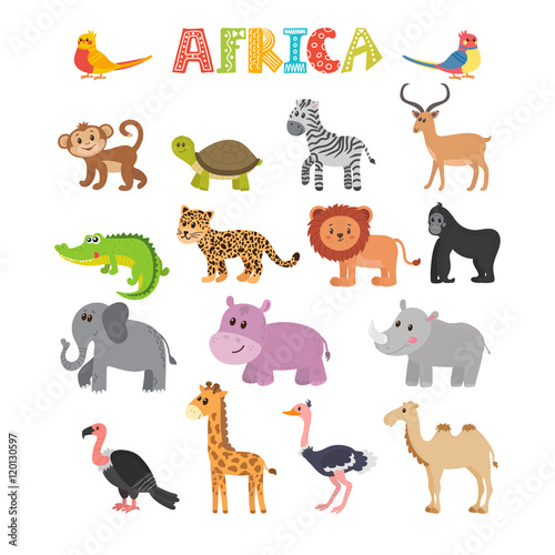 Animals of Africa. Vector set of cartoon jungle animals