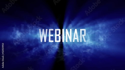Webinar title, intro. 10 seconds loopable intro with cloud of smoke and rays of light. Light rays pass through the word 