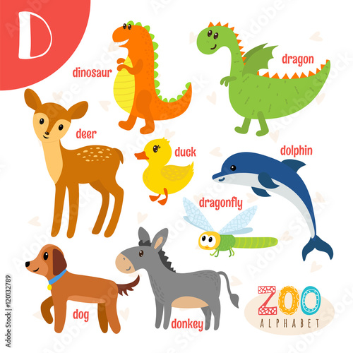 Fototapeta Naklejka Na Ścianę i Meble -  Letter D. Cute animals. Funny cartoon animals in vector. ABC boo