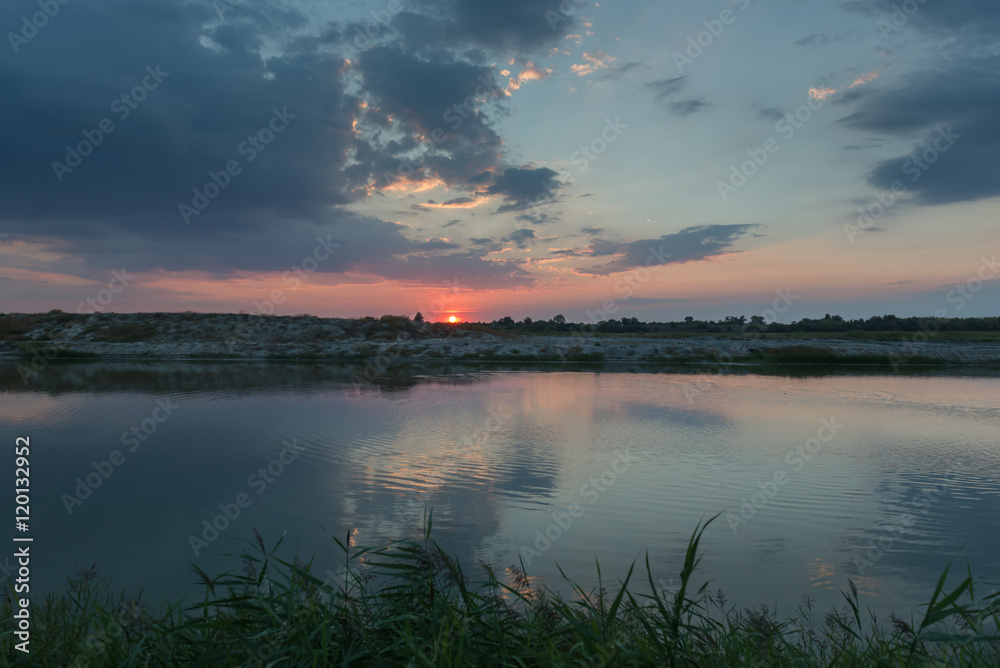 Sunset on the river. Ukraine.

