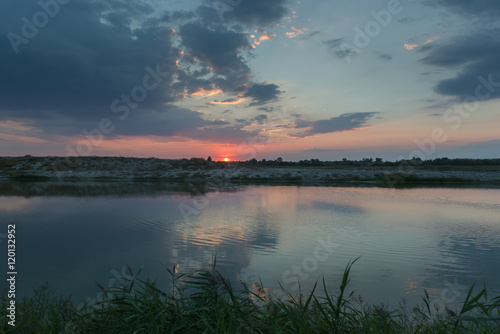 Sunset on the river. Ukraine. 