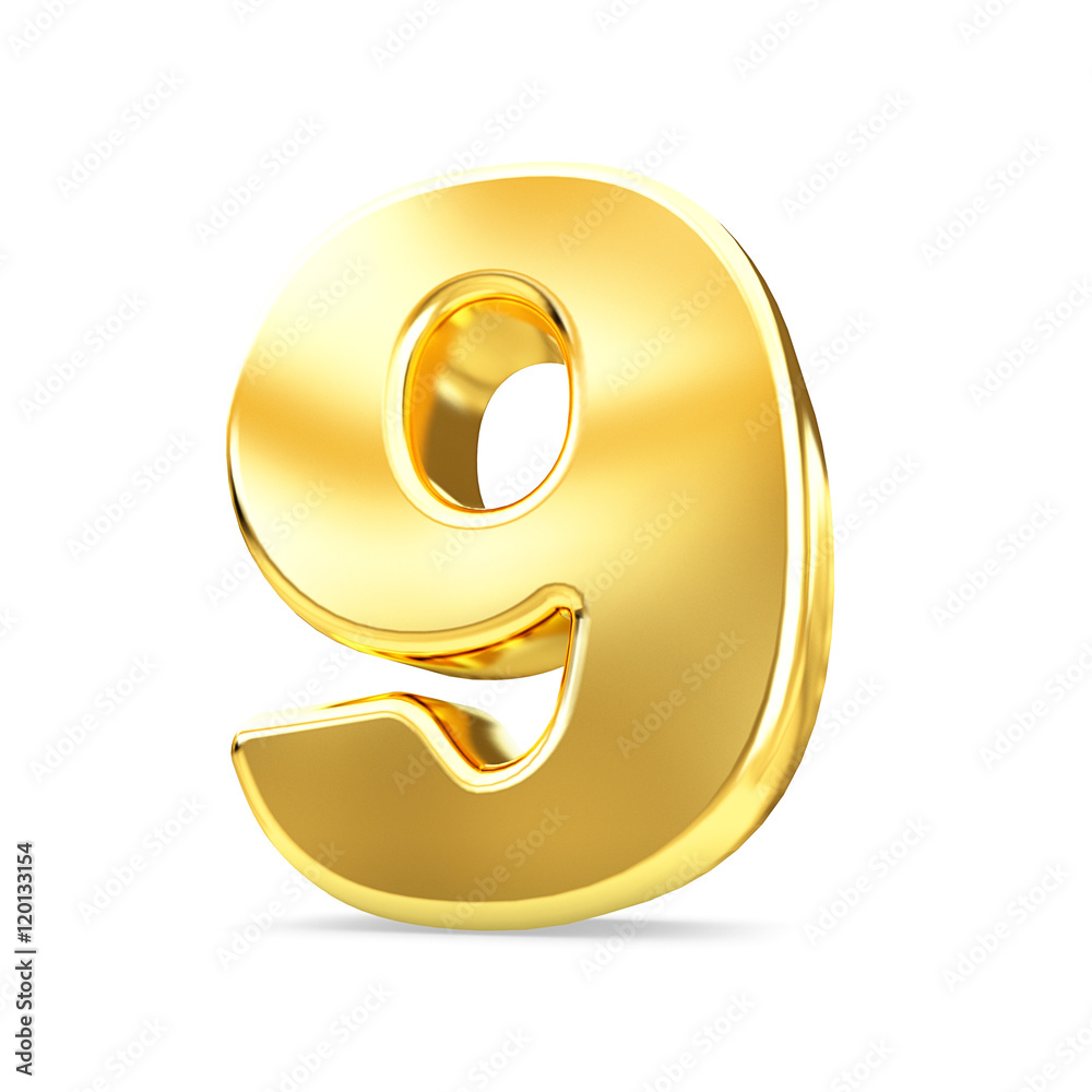 3d gold number 9 nine isolated white background. 3d gold number 9 nine isolated white background.