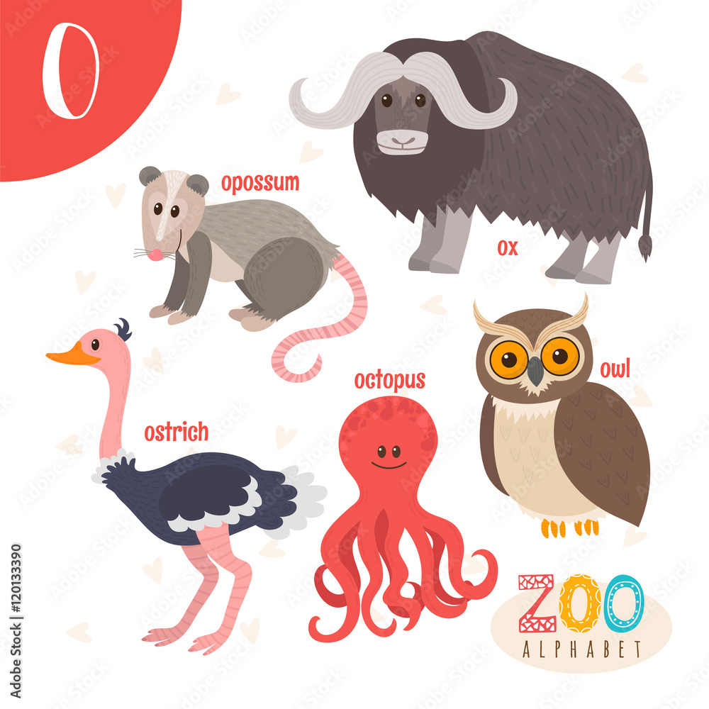 Letter O. Cute animals. Funny cartoon animals in vector. ABC boo Stock  Vector | Adobe Stock