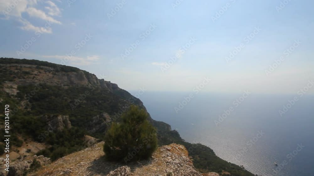 panoramic shot of the sky, the mountains and the ocean panoramic shot of the sky, the mountains and the ocean
