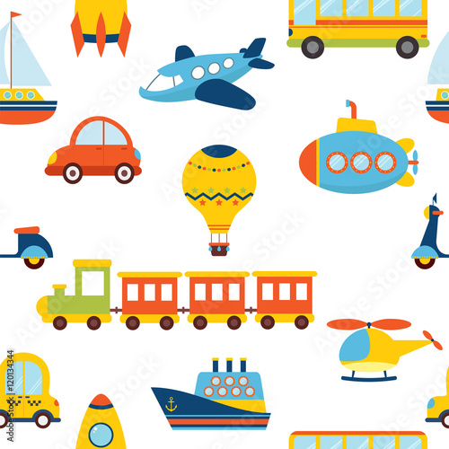 Seamless pattern with colorful transport. Cute background