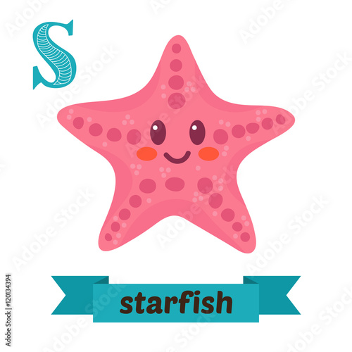 Starfish. S letter. Cute children animal alphabet in vector. Fun