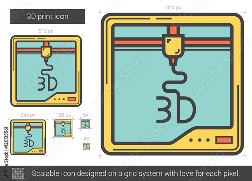 Three D print line icon.