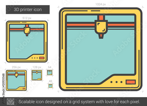 Three D printer line icon.