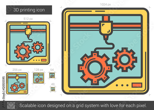 Three D printing line icon.