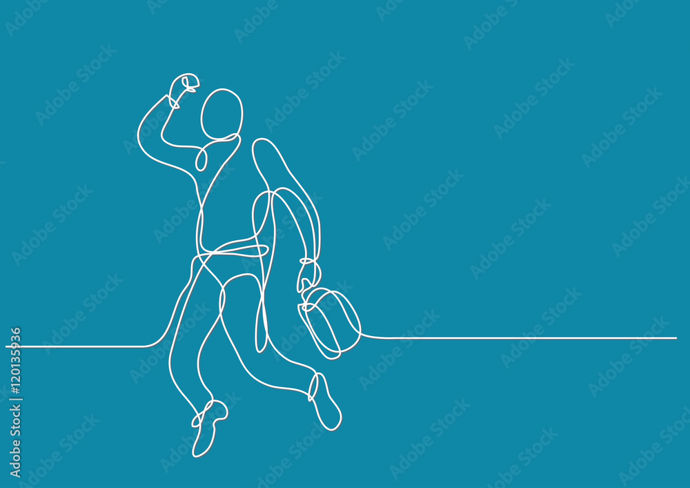 continuous line drawing of happy businessman with case