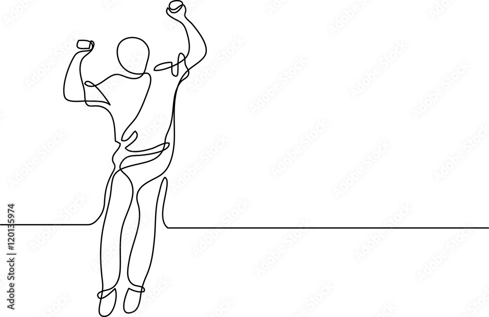 continuous line drawing of happy jumping man