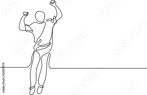 continuous line drawing of happy jumping man
