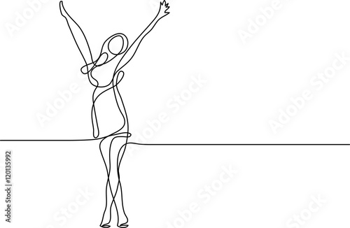 continuous line drawing of happy woman stretching
