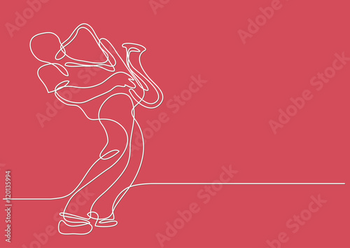 continuous line drawing of saxophone player