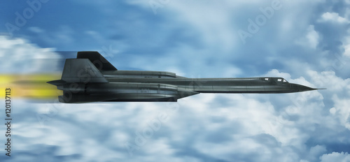 Digital painting with blur/speed effect. A 'Blackbird' style 20th century advanced, long-range, Mach 3+ strategic reconnaissance aircraft. effect. 