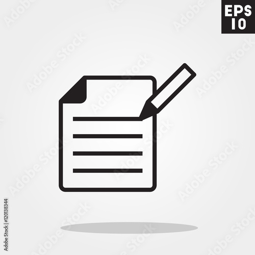 Paper with pen icon in trendy flat style isolated on grey background. Paper with pen symbol for your design, logo, UI. Vector illustration, EPS10.