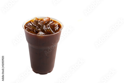 Ice of americano on white background, black coffee drink
