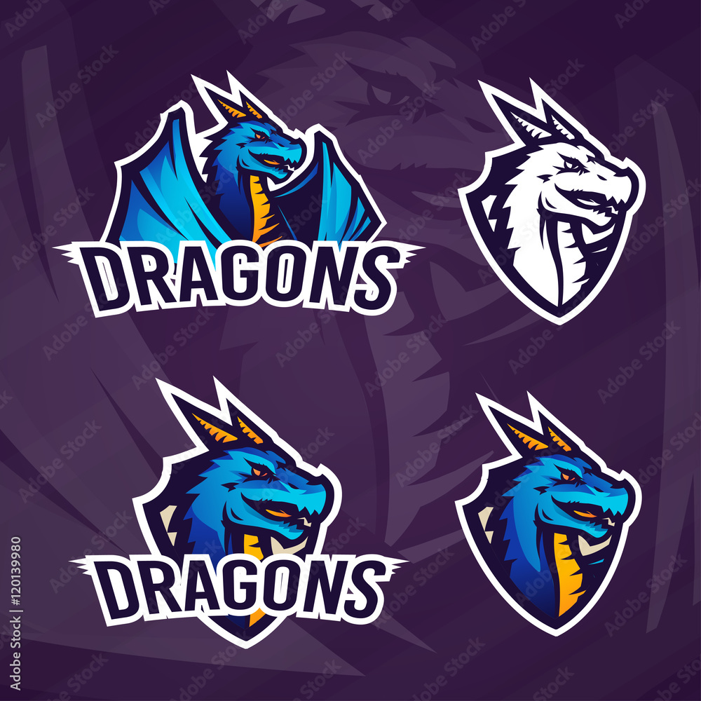 Creative dragon logo template. Sport mascot design. College league insignia, Asian beast sign, School team vector