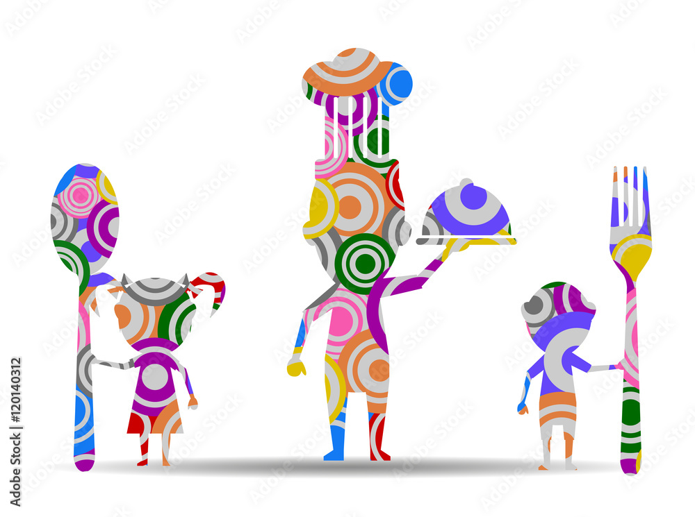 family eating circles icon vector