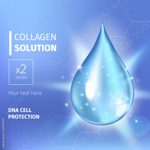Supreme collagen oil drop essence. Premium shining serum droplet. Vector illustration of  . Cosmetics solution