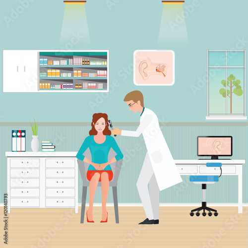 Doctor examining Patient ear with Otoscope.