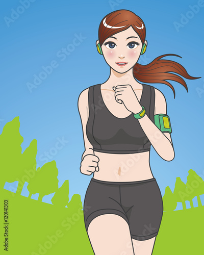Woman running in the park, vector illustration