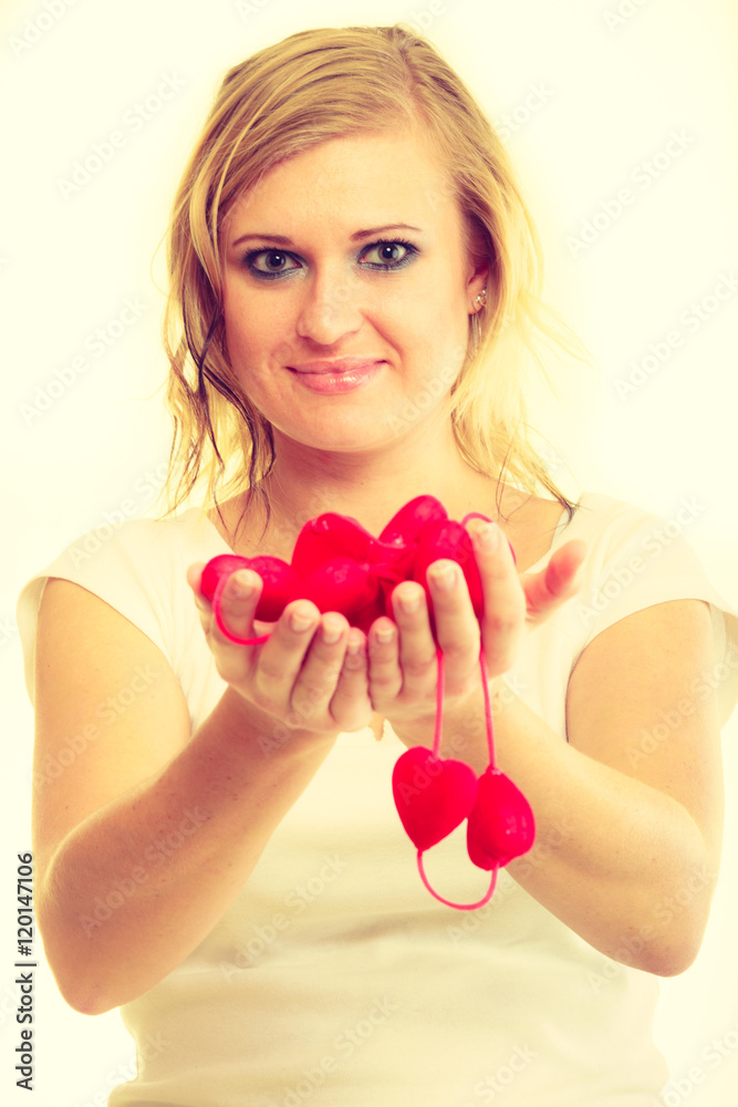 Girl with little red hearts. Girl with little red hearts.