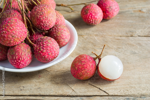Lychee, Fresh lychee and peeled showing the red skin and white f