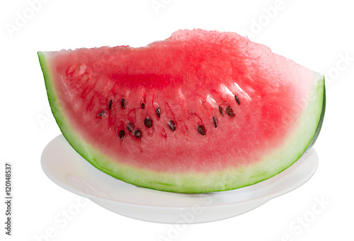 Slice of a watermelon on a white dish