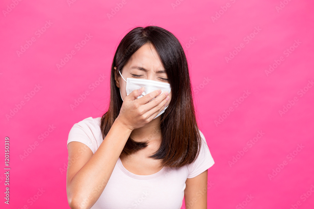 Asian Woman wearing face mask and want to vomit Asian Woman wearing face mask and want to vomit