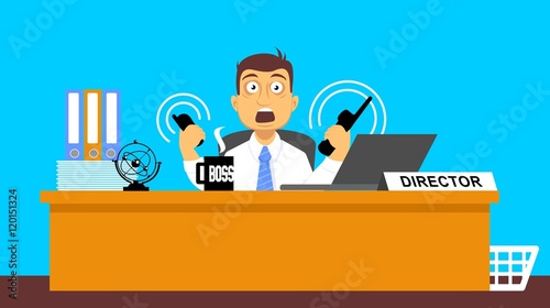 manager boss director in office stress businessman call telephones vector photo