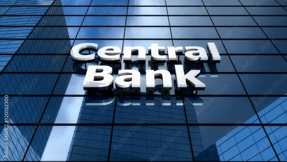 Central bank building blue sky time-lapse.	